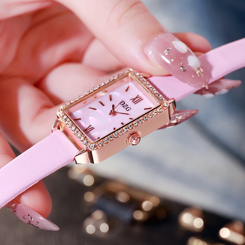 ĐỒNG HỒ NỮ DZG DÂY DA MẶT CHỬ NHẬT HUYỀN BÍ 448 THỜI TRANG | BigBuy360 - bigbuy360.vn