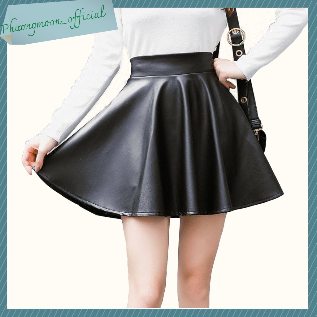 Chân váy xòe ngắn QCCC, chân váy da xòe, kiểu dáng xì teen phong cách siêu cute