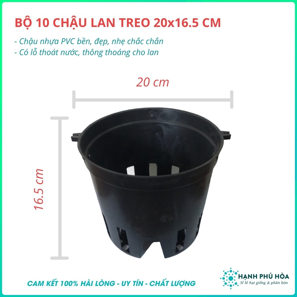 Bộ 10 Chậu Nhựa Trồng Lan Đa Kích Thước 12,14,16,18,20cm- Bền, Dẻo, Có Lỗ Thoát Nước, Có Thể Cài Móc Treo Lên Cao