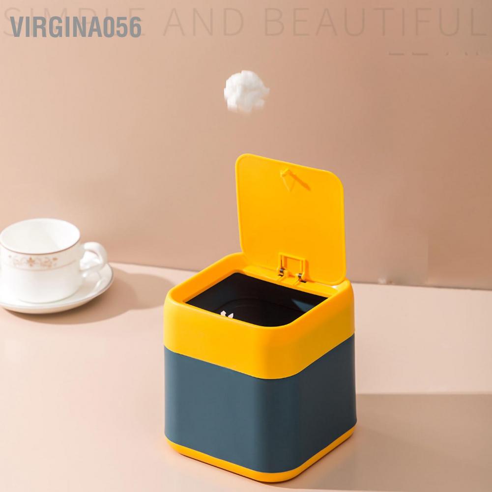 Virgina056 Thùng rác để bàn Có thể thả dễ thương khả năng chống rơi nhỏ di động có nắp tháo rời cho ô tô và nhà
