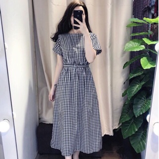 Đầm váy caro form dài kèm belt (kèm hình thật)
