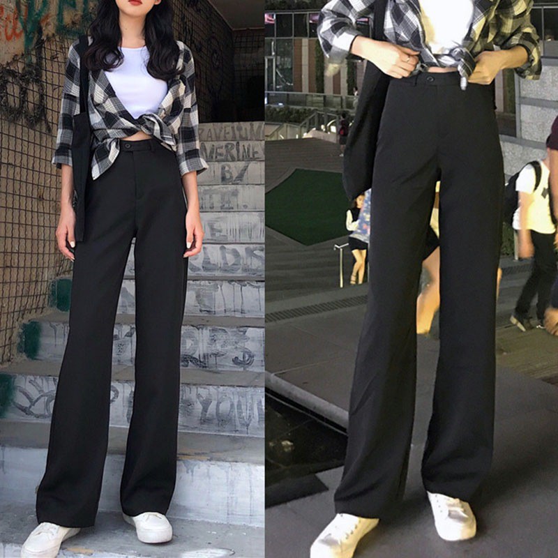 Quần dài lưng cao màu trơn cho nữ