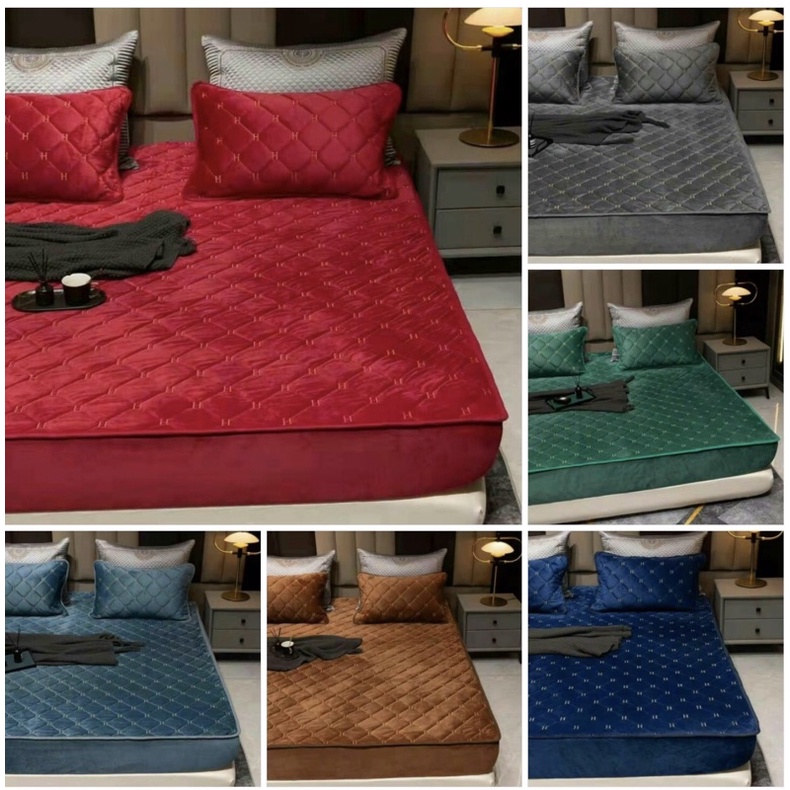 Sét ga gối nỉ nhung thêu chữ H mẫu mới năm 2020 kèm túi đựng