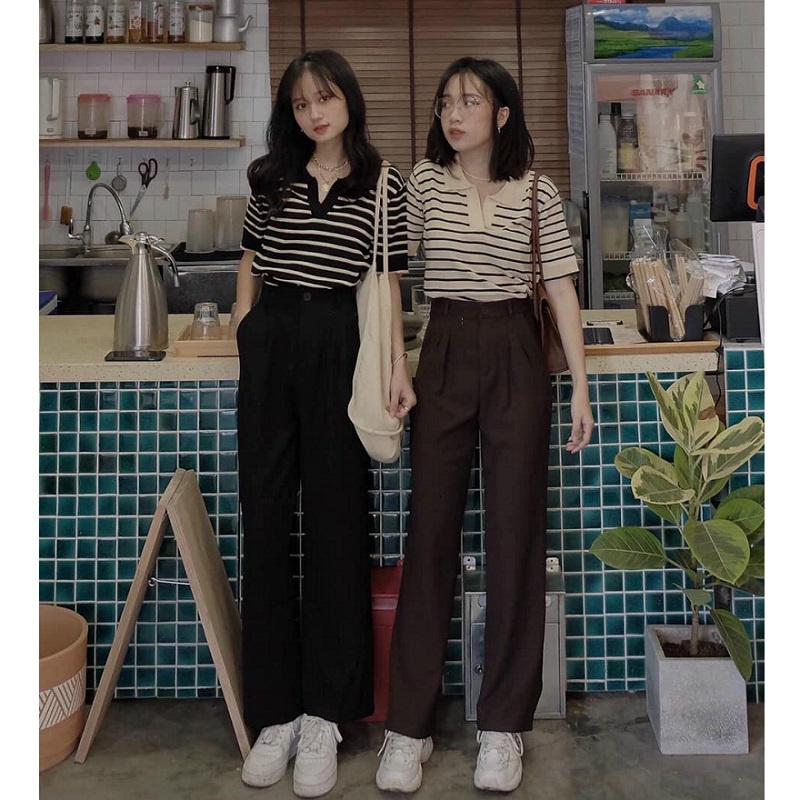 Áo len mongtoghi kẻ sọc ngang cổ bẻ ulzzang thời trang Hàn Quốc - Blue Clothes
