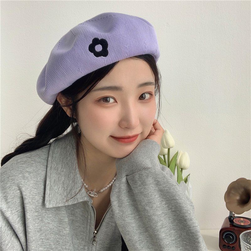 Mũ Beret Mỏng Đục Lỗ Thoáng Khí Phong Cách Retro Nhật Bản Cho Nữ