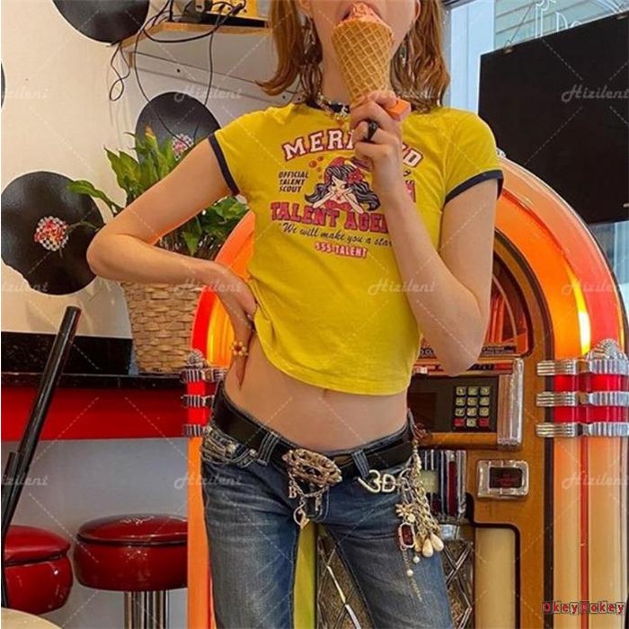 Áo Thun Tay Ngắn Cổ Tròn In Chữ Màu Sắc Tương Phản Thời Trang Mùa Hè Cho Nữ Y2K