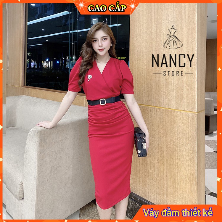 Váy dự tiệc sang chảnh ôm body cổ chéo kèm đai thắt eo dự tiệc, công sở | BigBuy360 - bigbuy360.vn