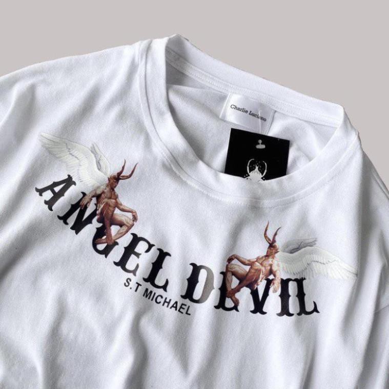 Áo thun tay lỡ Angel Devil , áo thun cotton nam nữ unisex, from rộng in nổi 5D hot trend hot trend shopT.N