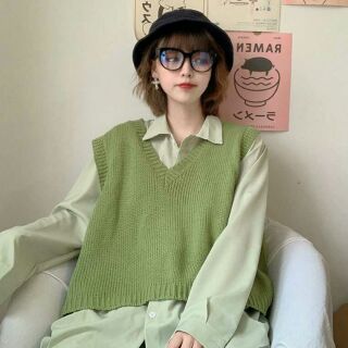 Set áo len gile + áo sơ mi Ulzzang phong cách Hàn quốc