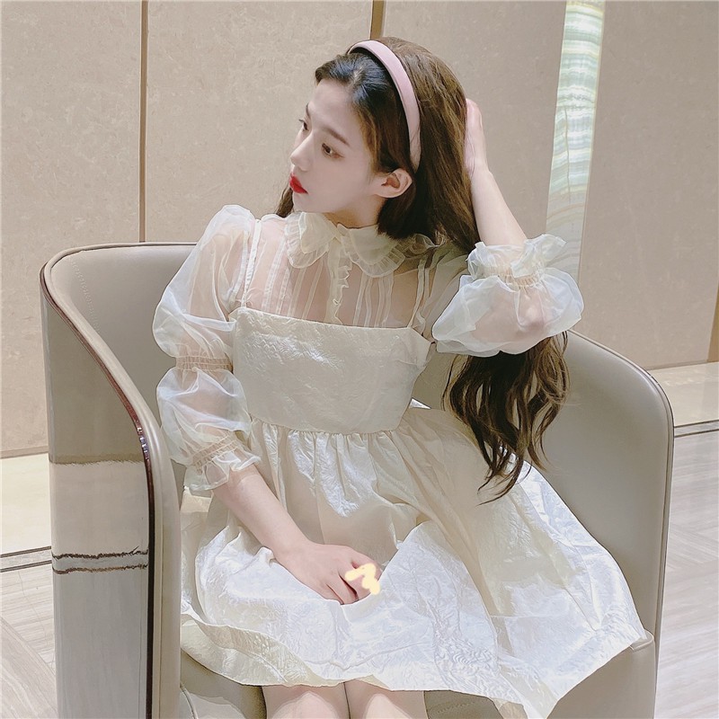 (Order) Đầm Ulzzang babydoll áo sơ mi voan cổ búp bê dễ thương