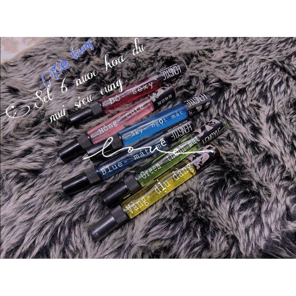 set 6 ống nước hoa ánh nhũ Hengyue 12ml siêu thơm dai