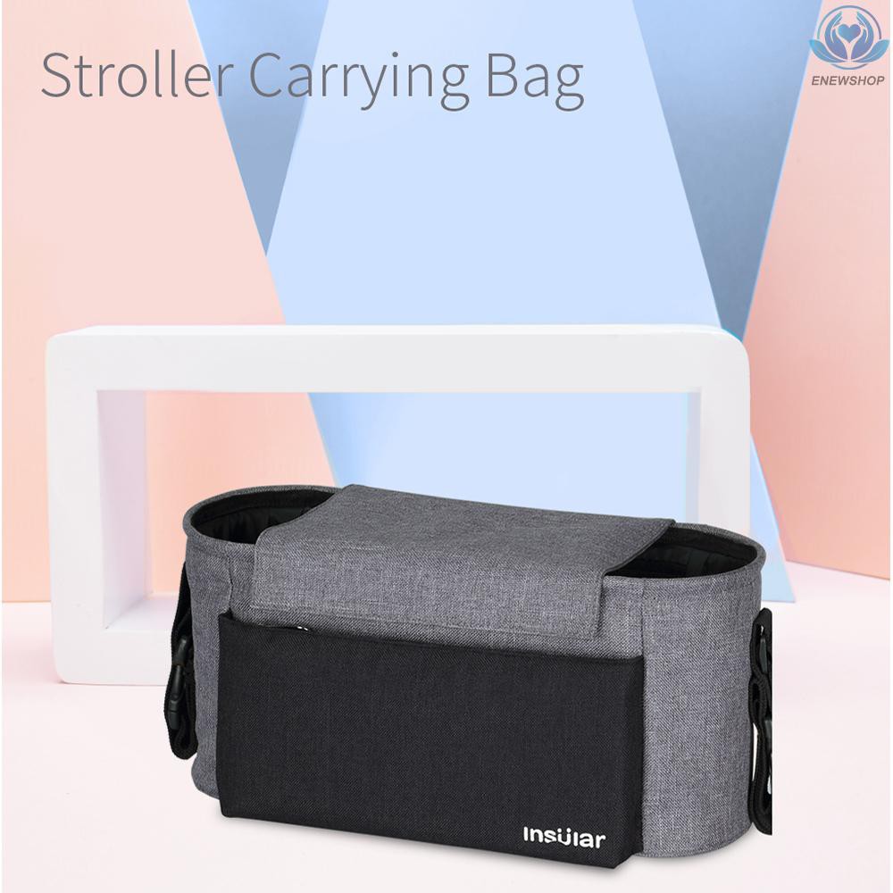♥♥enew~Universial Stroller Organizer Bag Diaper Bottle Storage Bag Cup Holder with Shoulder Strap Grey