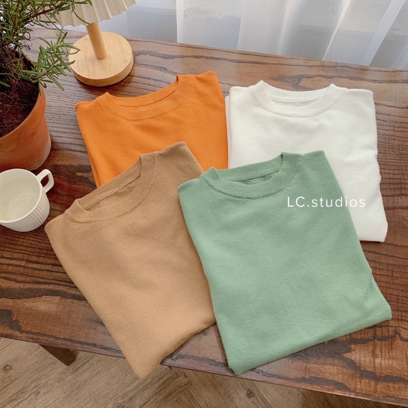 Áo len mịn cộc tay cổ tròn | BigBuy360 - bigbuy360.vn