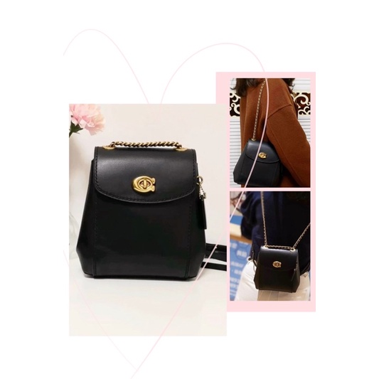 TNS - Balo mini 2 kiểu siêu trendy Parker convertible backpack-chất da cao cấp-tone màu đen classic da trơn