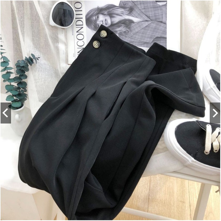 [FORM CỰC ĐẸP] Quần Baggy Cạp Liền Hai Cúc Lên Form Cực Chuẩn