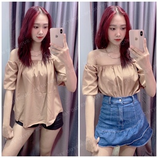 Áo bẹt vai tay phồng nữ tính đơn giản dịu dàng