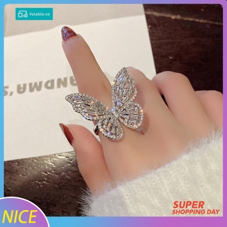 BUTTERFLY Nhẫn Hở Đính Đá Hình Bướm Thiết Kế Thanh Lịch