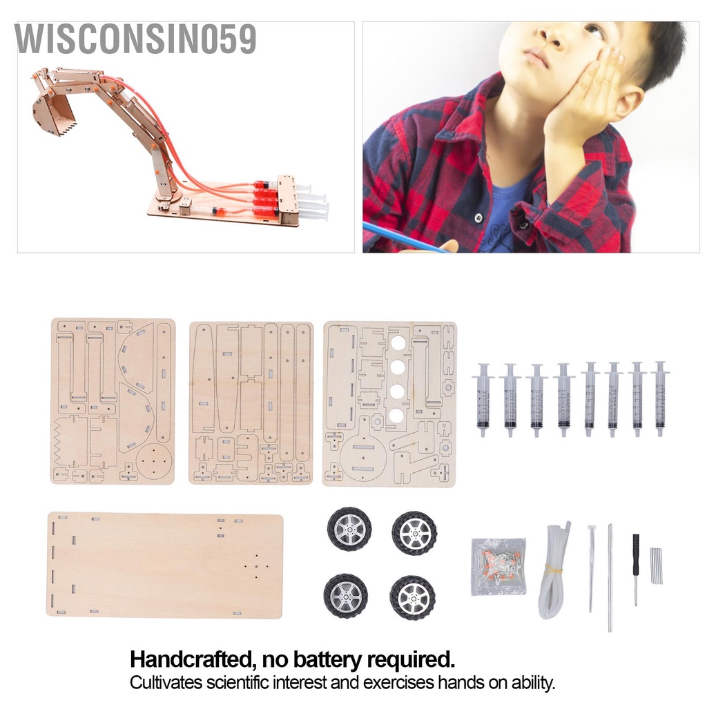 [Hàng Sẵn] Bộ đồ chơi dựng máy xúc Gỗ Sồi mô hình thủy lực để dạy DIY 【Wisconsin059】