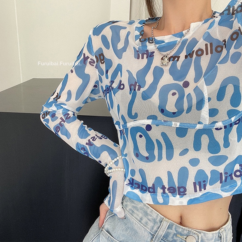 Áo Thun Tay Dài Phối Lưới Thời Trang Cho Nữ