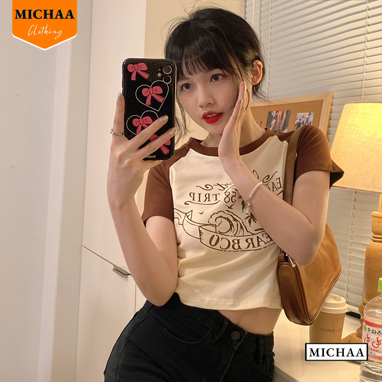 Áo Croptop Nữ Cổ Tròn Tay Ngắn BCO Đẹp Ôm Body, Áo Thun Croptop Kiểu Sexy Chất Thun Borip CR62