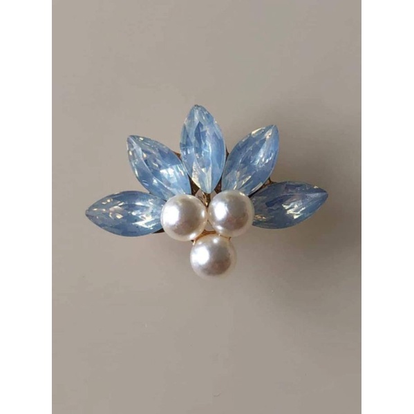 Hoa kim loại hình quạt phối ngọctrai 30*22mm, Nguyên liệu làm trang sức cổ trang, nguyên liệu diy