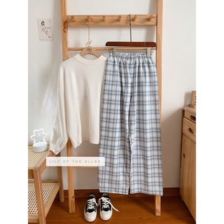 Quần culottes kẻ xanh cạp chun