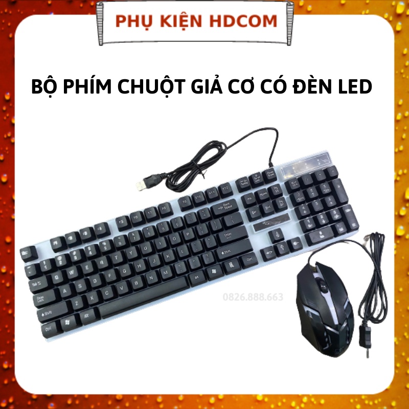 Bộ bàn phím giả cơ kèm chuột, bộ phím chuột máy tính có đèn led nhấp nháy