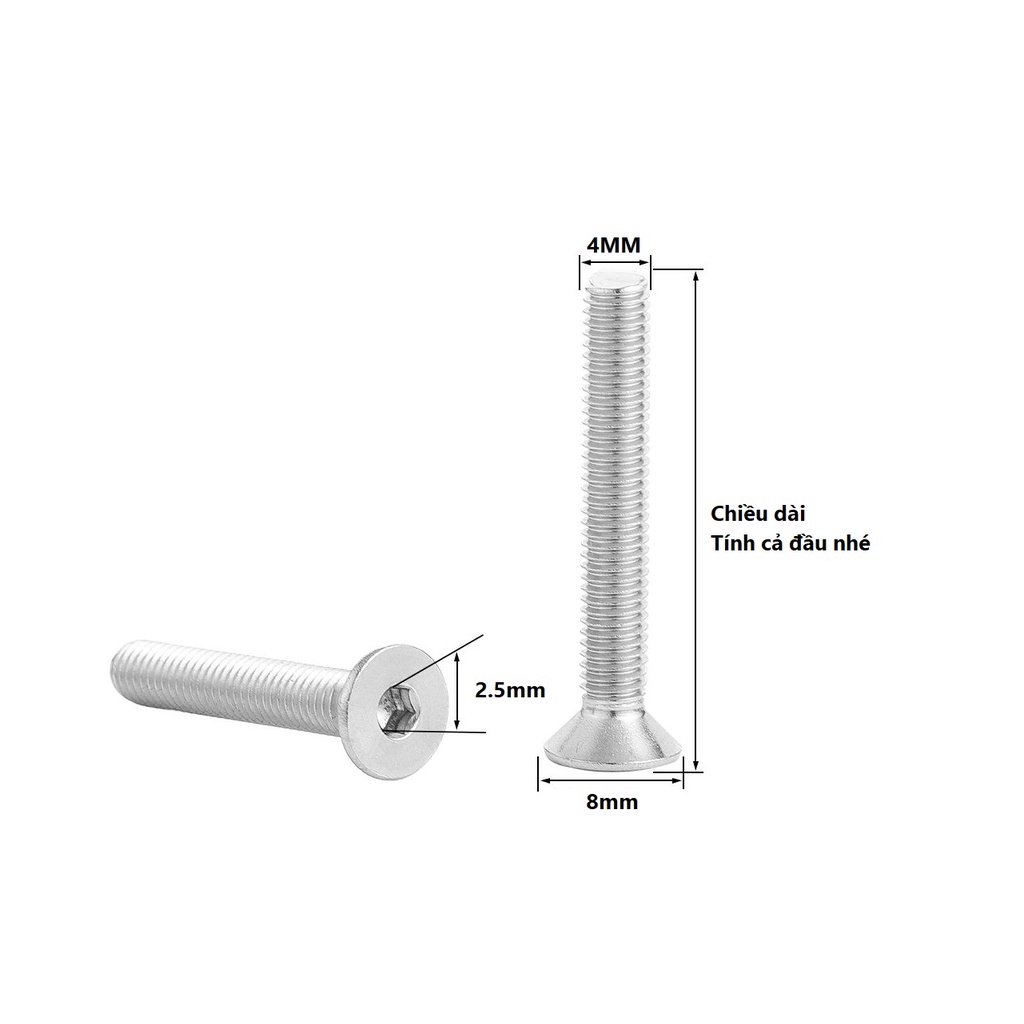 Bulong lục giác Đầu Côn Inox M4 10 con