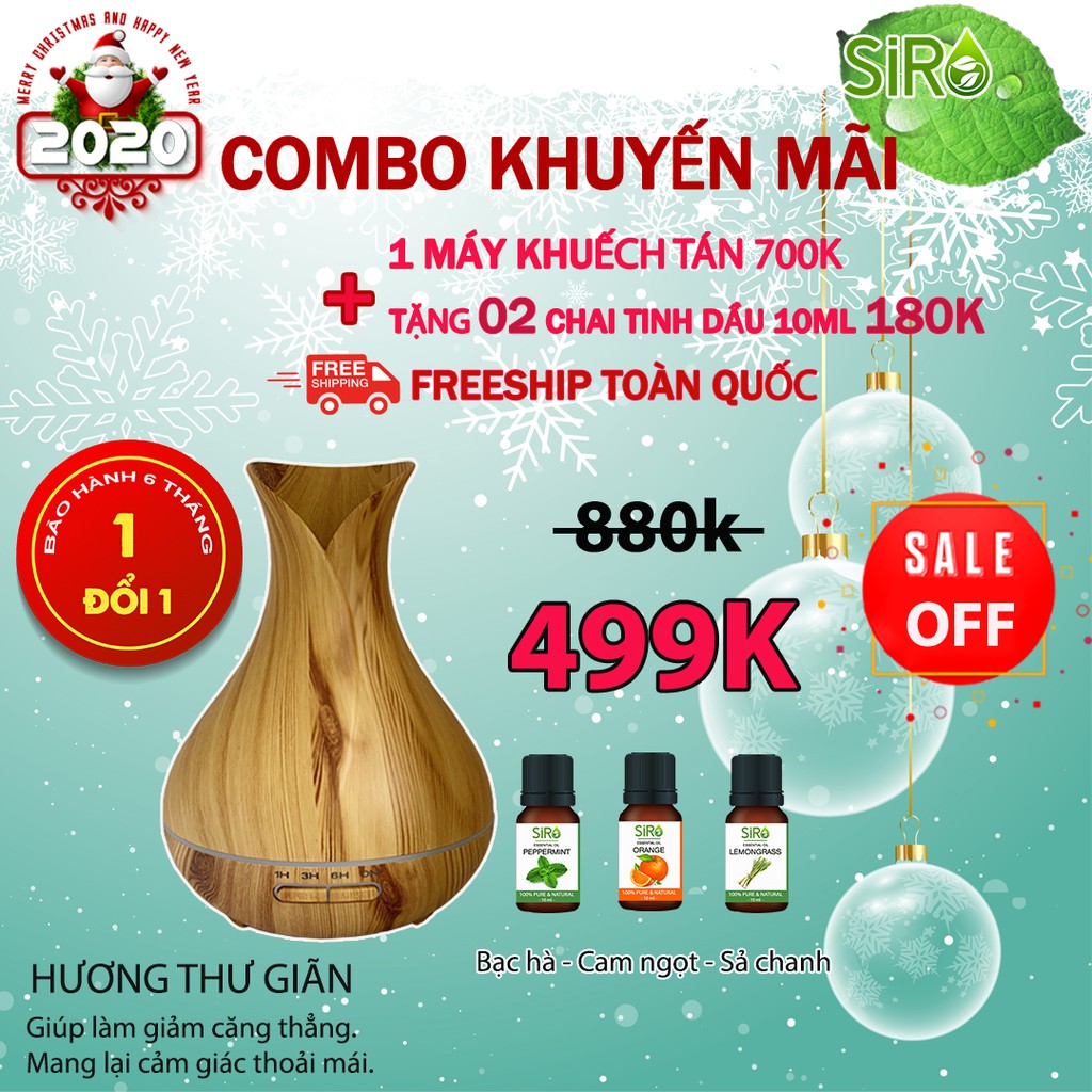 Combo Máy Xông Tinh Dầu Khuếch Tán + 2 Chai Tinh Dầu Thiên Nhiên 10ml