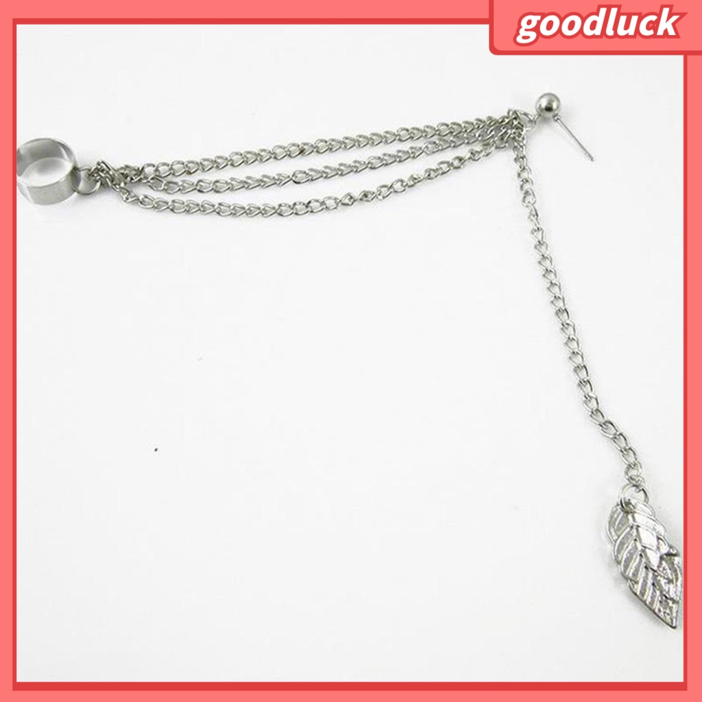 Khuyên tai dáng dài phối hình lá chất liệu kim loại cho nữ