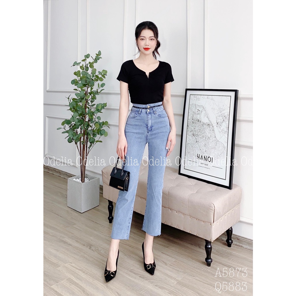 Quần jeans nữ ống loe Odelia cạp cao viền chữ - Q5883