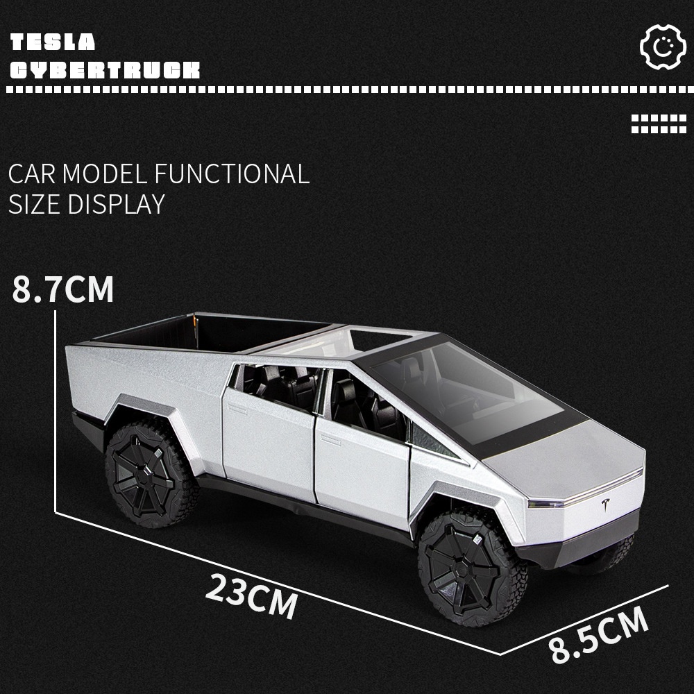 Mô Hình Xe Tesla Cybertruck XHD 1:24 ô tô mini đồ chơi kim loại Cyber Truck mở được cửa, có đèn âm thanh, tự đánh lái