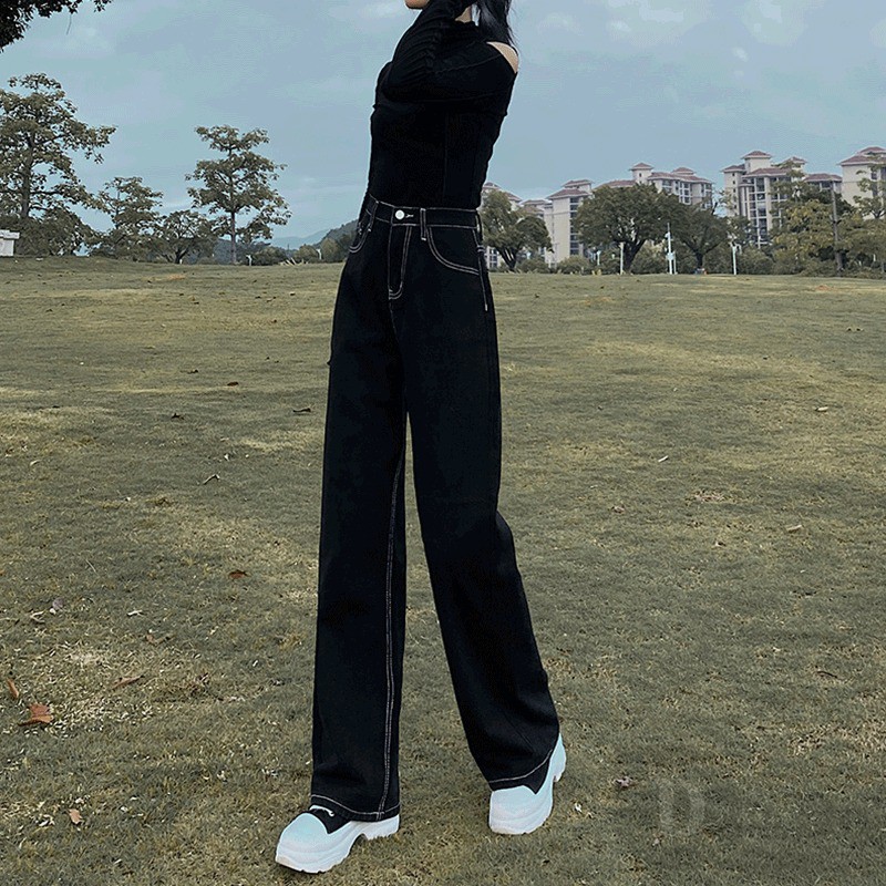 Quần Jeans Dài Lưng Cao Ống Rộng Cá Tính Thời Trang Nhật Bản Cho Nữ | BigBuy360 - bigbuy360.vn