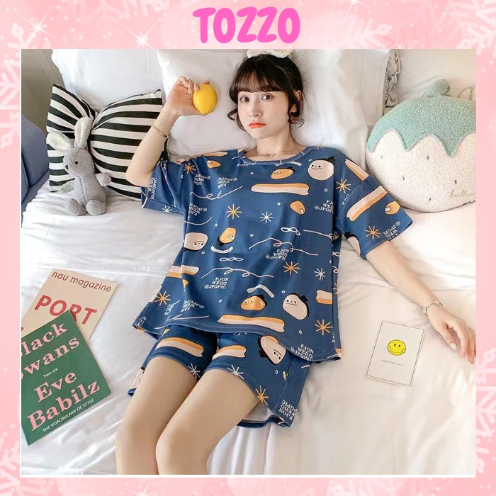 Đồ bộ nữ bigsize cộc tay TOZZO mặc nhà mùa hè quần đùi thun cotton cute dễ thương phong cách hàn quốc 50-70Kg BC03