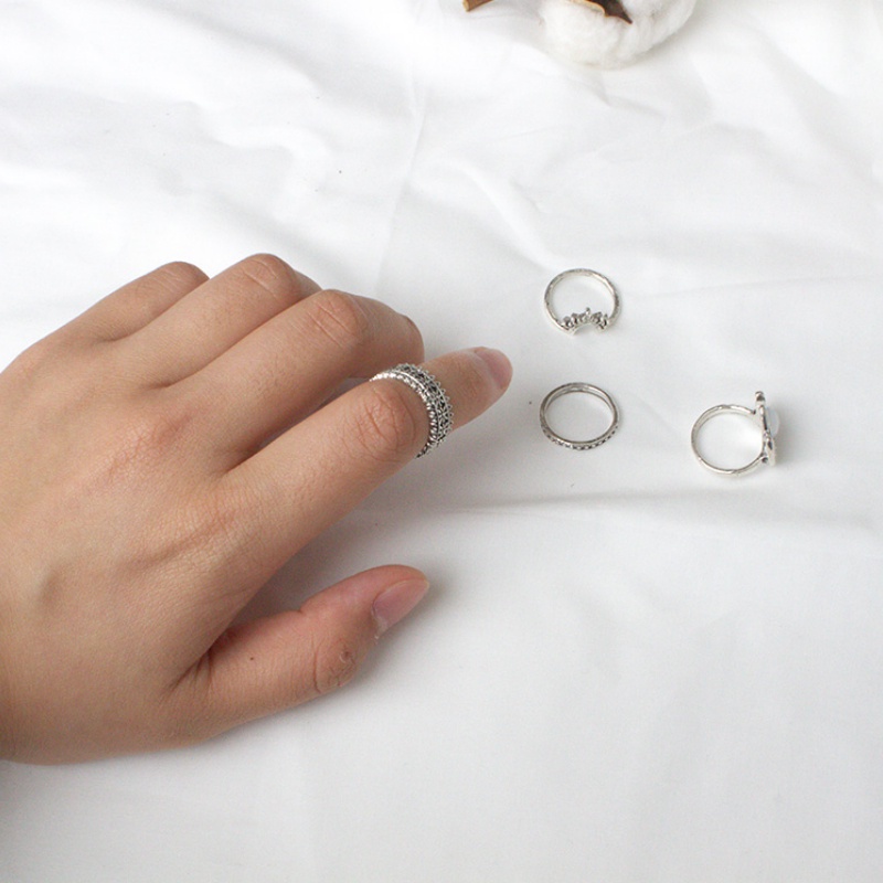 4pcs Nhẫn Đeo Khớp Ngón Tay Khắc Hình Mặt Trăng Thời Trang