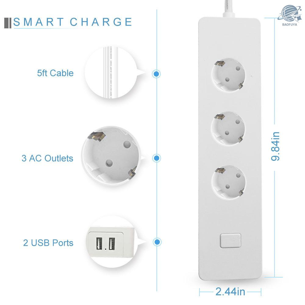 BF Tuya Smart WIFI Power Strip EU Standard with 3 Plug and 2 USB Port Compatible with Amazon Alexa and Google Home