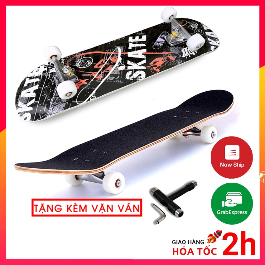 Ván trượt skateboard thể thao chất liệu gỗ phong ép cao cấp 7 lớp mặt nhám cho trẻ em và người lớn - tặng tool tháo lắp