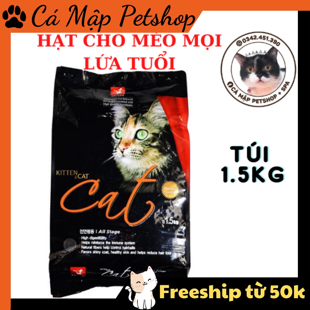 Hạt cho mèo Cateye, Thức ăn hạt Hàn Quốc cho mèo mọi lứa tuổi - Túi 1.5kg