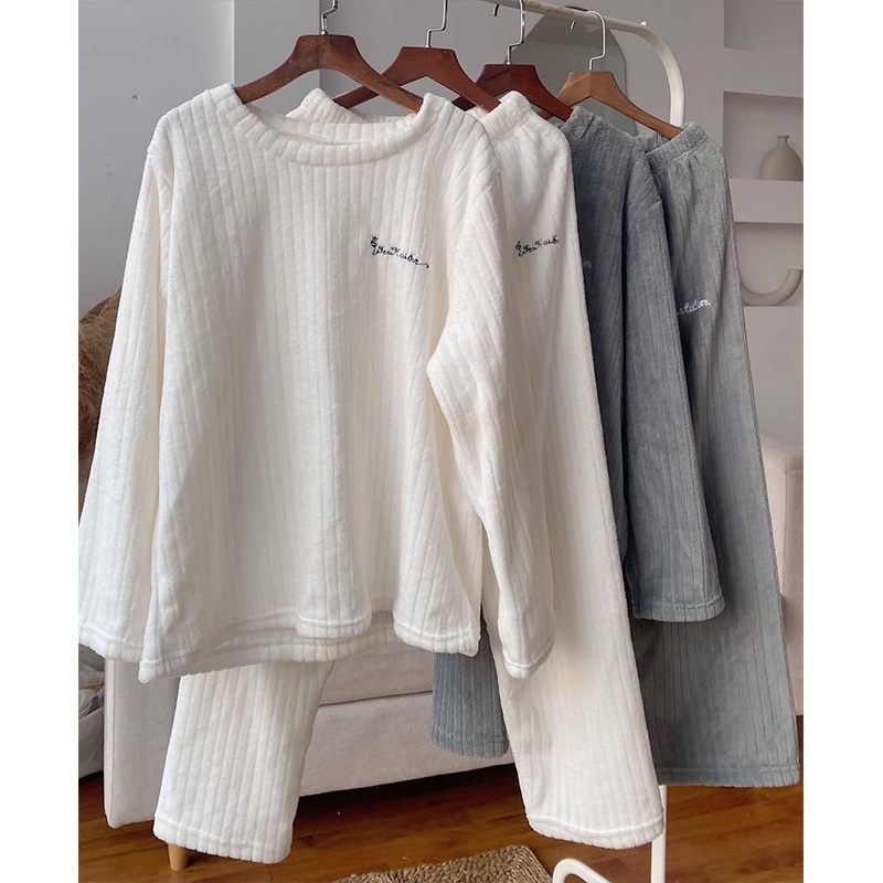 [Ảnh thật/ Hàng loại 1] Bộ Ngủ Lông Form Rộng Chất Đẹp Dày Dặn, Bộ Ngủ Nữ Lông Ấm Mềm Mịn