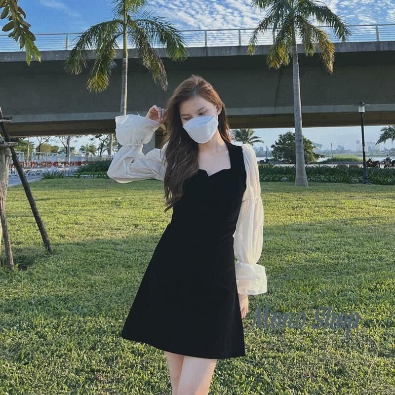 Váy Nhung Phối Tay Voan ❤️❤️[RẺ VÔ ĐỊCH]❤️❤️ Siêu Sexy, Chất Siêu Đẹp | BigBuy360 - bigbuy360.vn