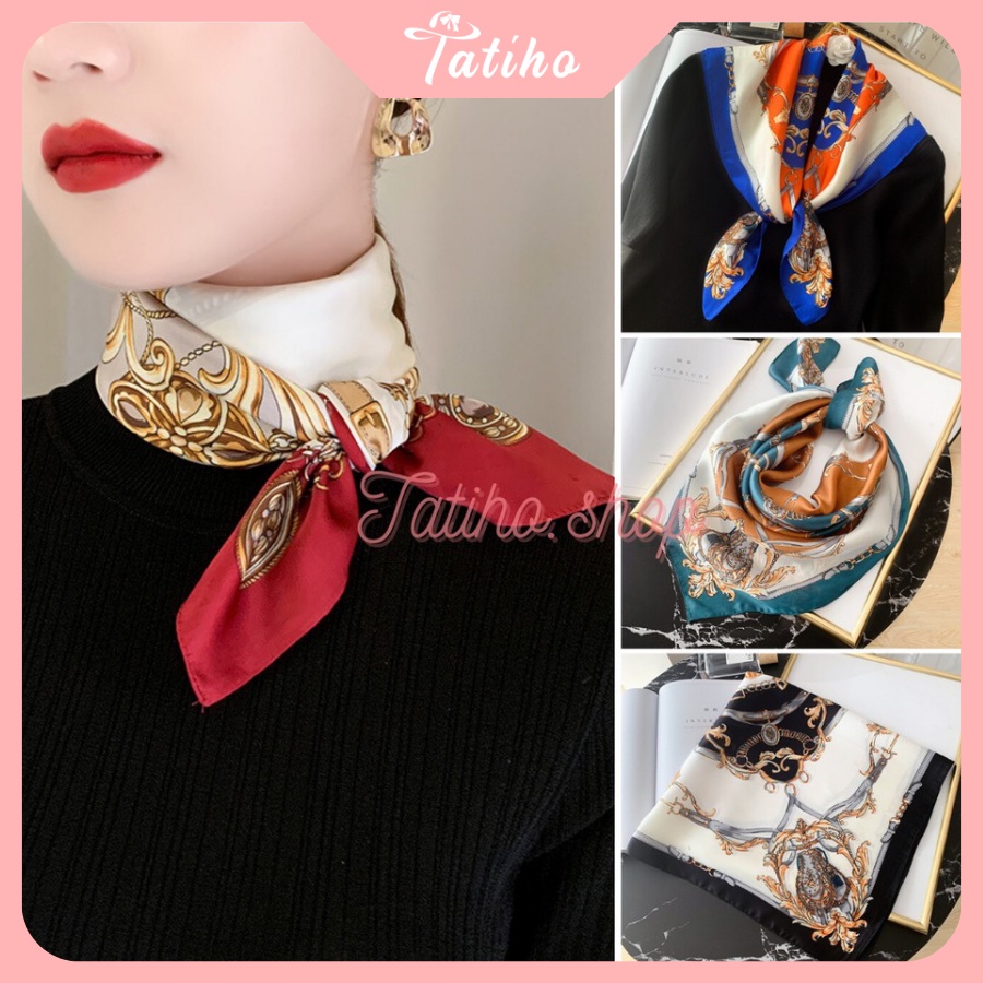[Hàng Xịn, Giá Tốt] Khăn Lụa Vuông, Khăn Turban Cao Cấp Hình Vương Miện Sang Trọng- Chất Liệu Chiffon 70x70cm - Mã KL042