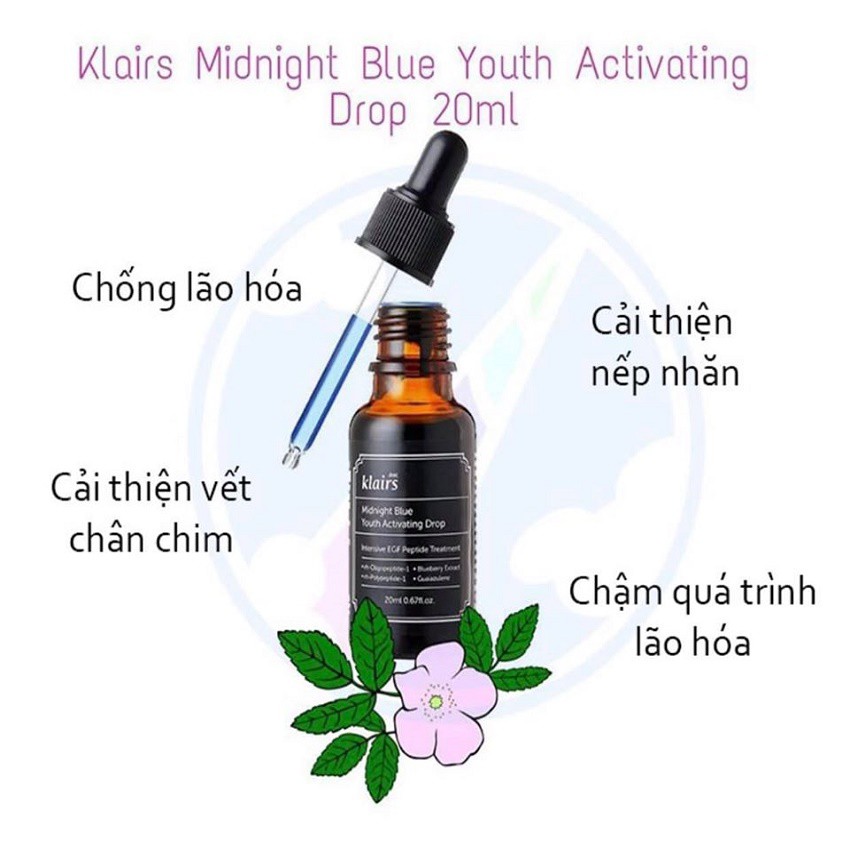 Serum Klairs Midnight, Tinh chất phục hồi tổn thương da Klairs Midnight Blue Drop 20ml dưỡng ẩm cho da nhạy cảm