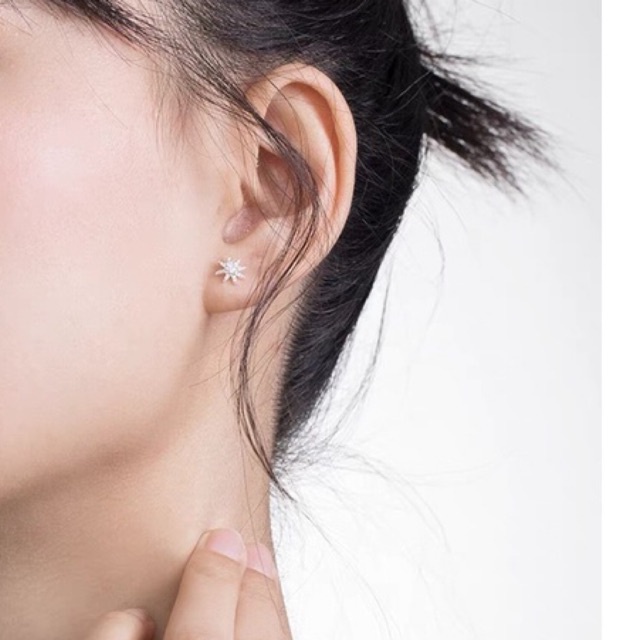 Bông tai bạc nữ nám đá hình trăng sao nhỏ xinh DaLiA Jewelry khuyên tai chuẩn bạc 925 cho nàng