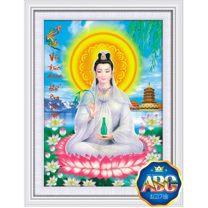 Tranh Đính Đá QUAN ÂM BỒ TÁT (ĐÁ ABC CAO CẤP). Kích Thước: 50cm x 38cm