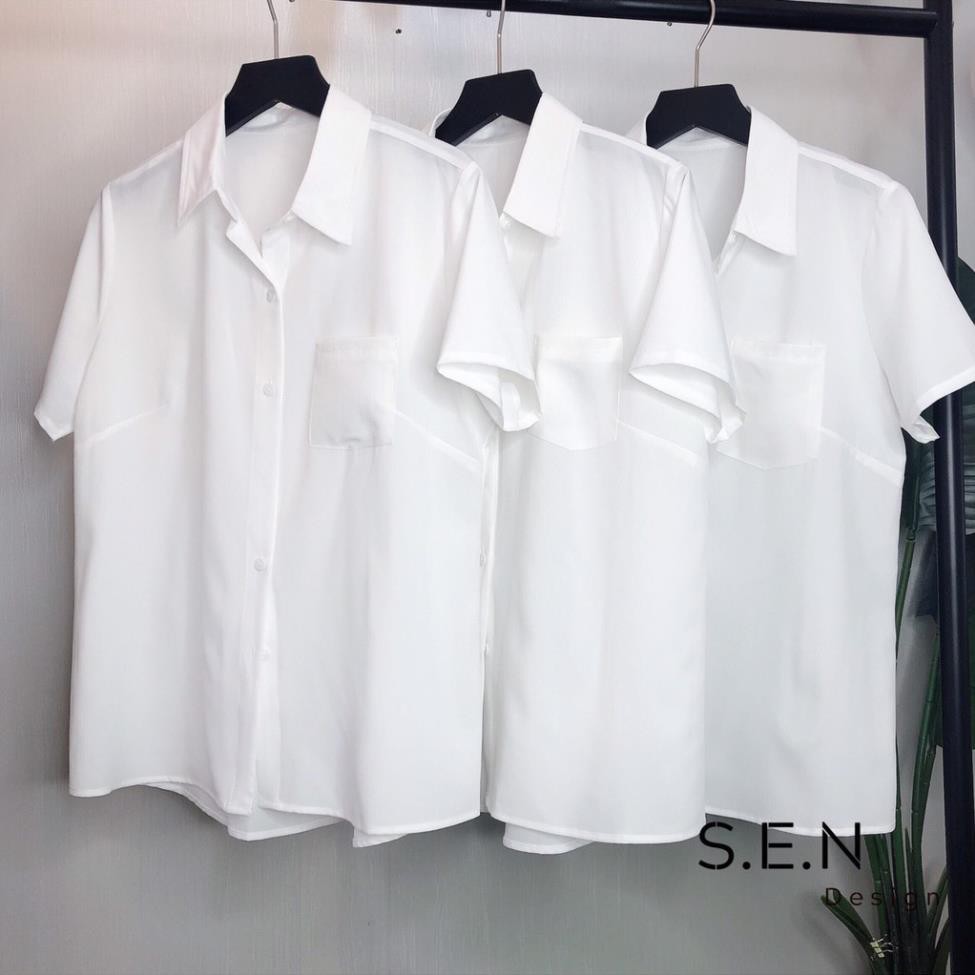 Áo sơ mi nữ ngắn tay BIGSIZE form rộng, Aó trắng công sở vải suông mềm không nhăn THUS501