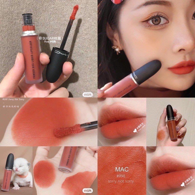 Son kem lì MAC Power Kiss Liquid LipColour màu 998 Cam cháy- Sorry Not Sorry 5ml