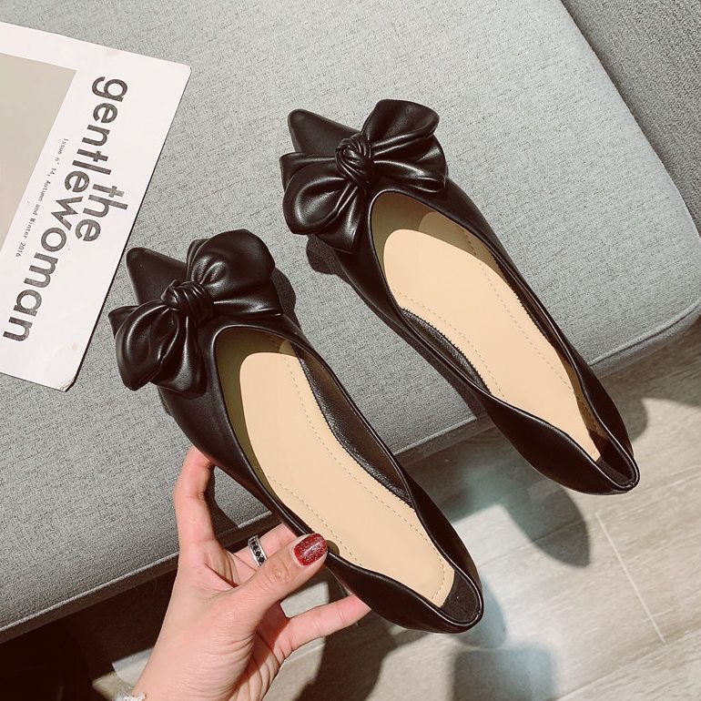 Giày Búp Bê Da Mềm Mũi Nhọn Đính Nơ Thời Trang Mùa Hè 2022 Cho Nữ