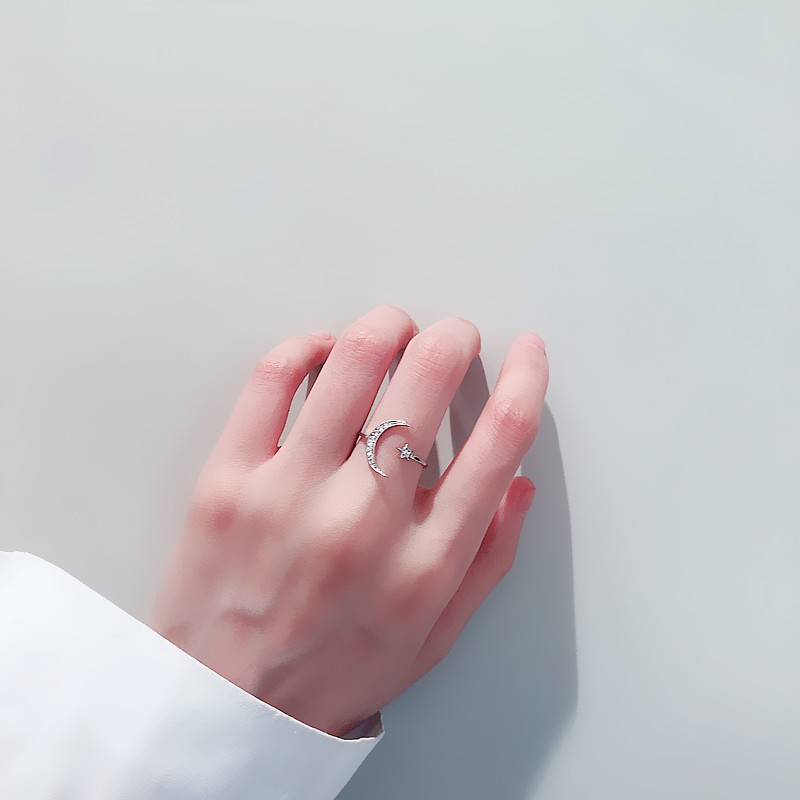 Bộ nhẫn hình mặt trăng và ngôi sao kiểu dáng sáng tạo đơn giản thời trang