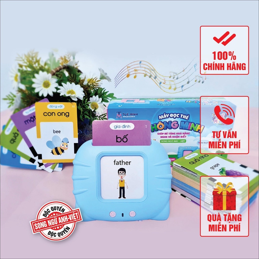 Máy đọc từ vựng song ngữ Việt - Anh đồ chơi thông minh thẻ flashcard Tiếng Anh Tiếng Việt 112 thẻ