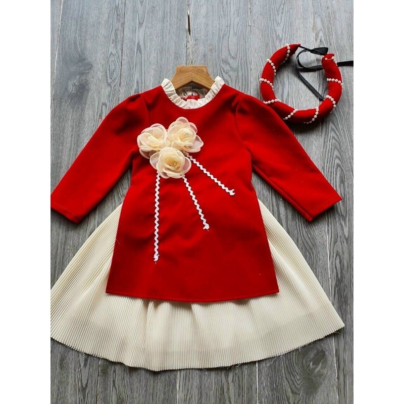 Áo dài cách tân nhung kèm váy bé gái